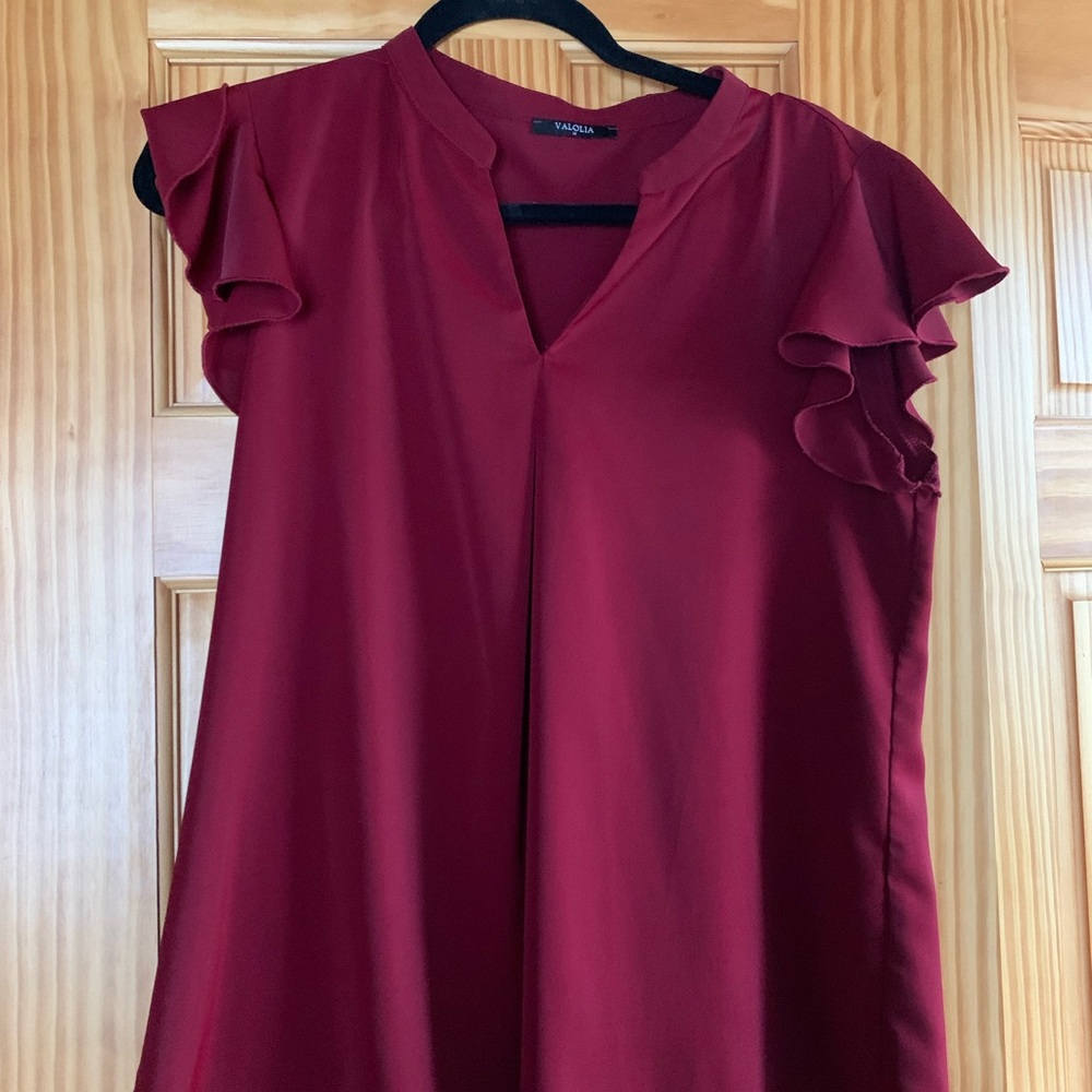 Burgundy Ruffle Sleeve Blouse